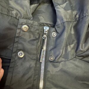 Michael Kors Black Camo Hooded Parka Coat Waist Cinch Jacket Size